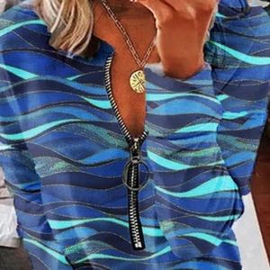 Printed Zipper Round Neck Casual Long Sleeve